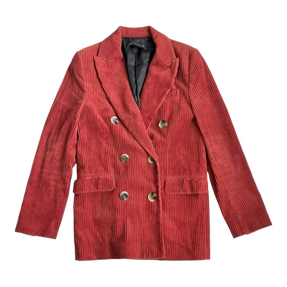 Zara Dark Orange Double Breasted Oversized Corduroy Blazer - Picture 2 of 6